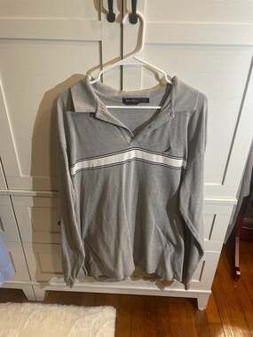 Nautica Men's XXL Long Sleeve Striped Chest Polo Shirt Gray